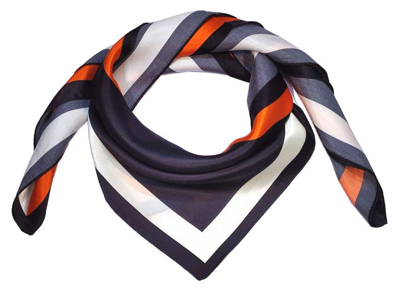 Foulard Shawl Silk Satin Geometric Orange Black Beige